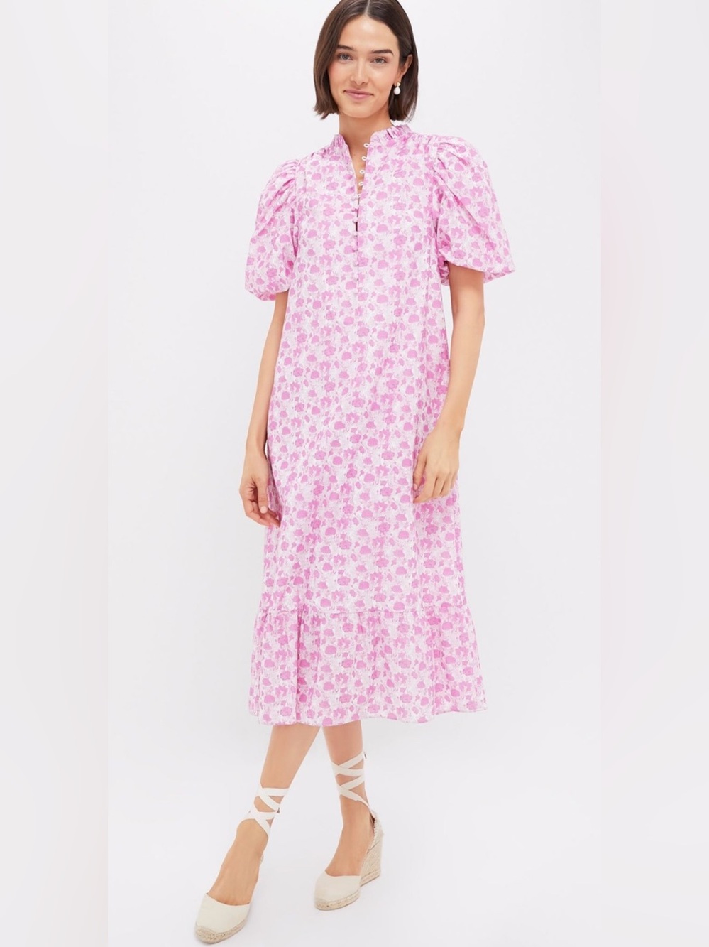 Tuckernuck Hyacinth House Pink and White Floral Mimi Midi Dress size XS NWT
